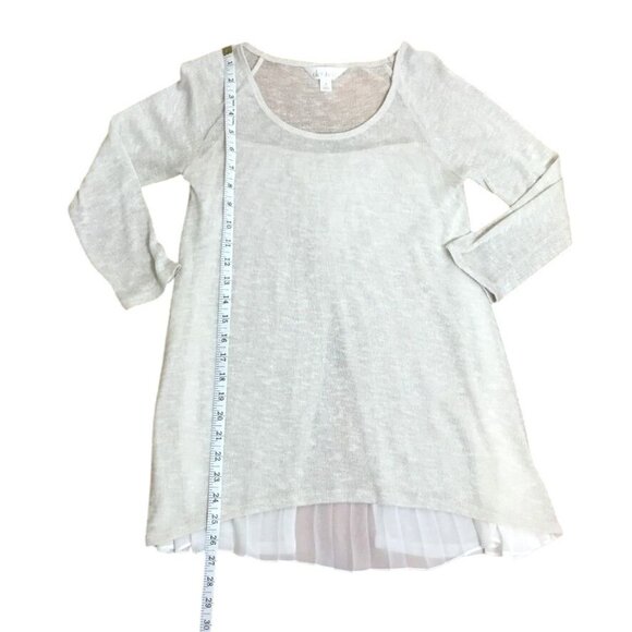 Decree Womens Beige Lightweight Knit Sheer Sweater Pleated Flowly Back Panel - Picture 4 of 9